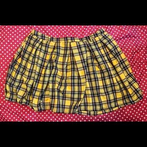 Yellow Plaid Pleated Mini Skirt